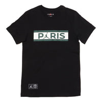 Men's Air Jordan Paris Saint-Germain Logo Printing Sports Round Neck Short Sleeve Black T-Shirt DB6510-010