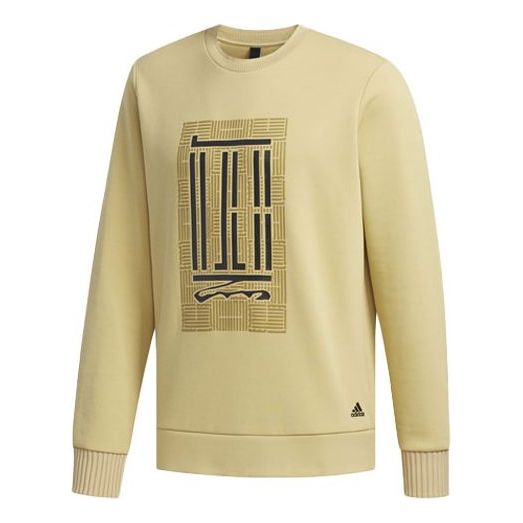 adidas Wj Crew Logo Series Printing Sports Round Neck Pullover Yellow FJ0200