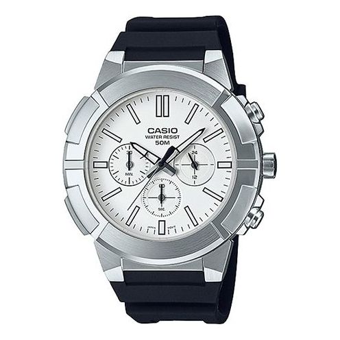 Casio Dress Classic Minimalistic Analog Watch 'White Black Silver' MTP-E500-7AV