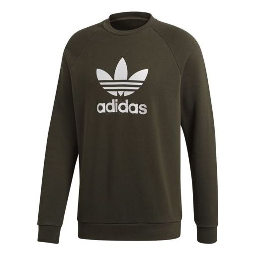 adidas originals Trefoil Crew Sports Printing Round Neck Pullover Green DM7834