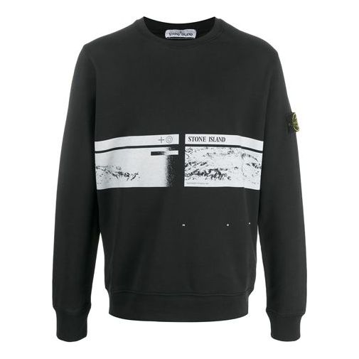 Men's STONE ISLAND Printing Round Neck Pullover Black MO721563094-V0029