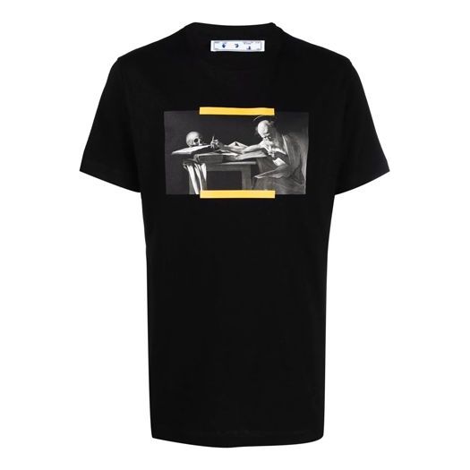 Men's Off-White SS21 Pattern Printing Short Sleeve Black T-Shirt OMAA027F21JER0141084