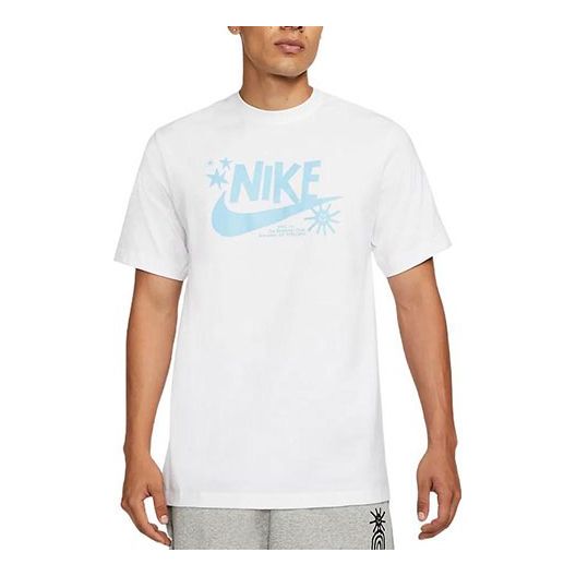 Men's Nike Minimalistic Alphabet Logo Printing Round Neck Sports Short Sleeve White T-Shirt DR7808-100