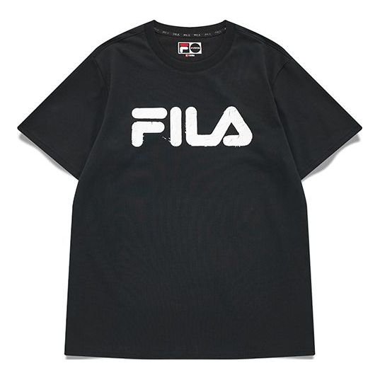 Men's FILA FUSION Rock Logo Printing Sports Short Sleeve Dark Black T-Shirt T11M133105F-BK