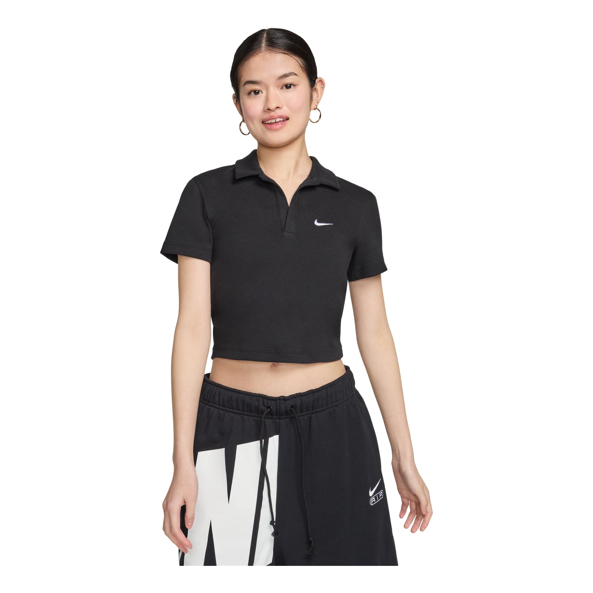 (WMNS) Nike Sportswear Essential Polo Shirt Asia Sizing 'Black White' DV7885-010