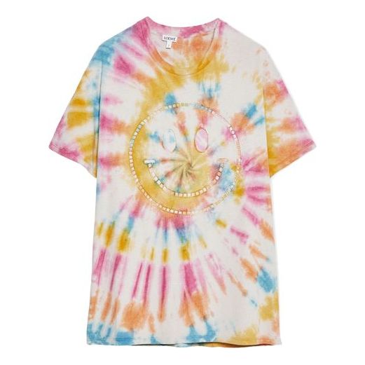LOEWE Tie Dye Smiling Face Printing Short Sleeve Unisex Multicolor H616341X79-9990