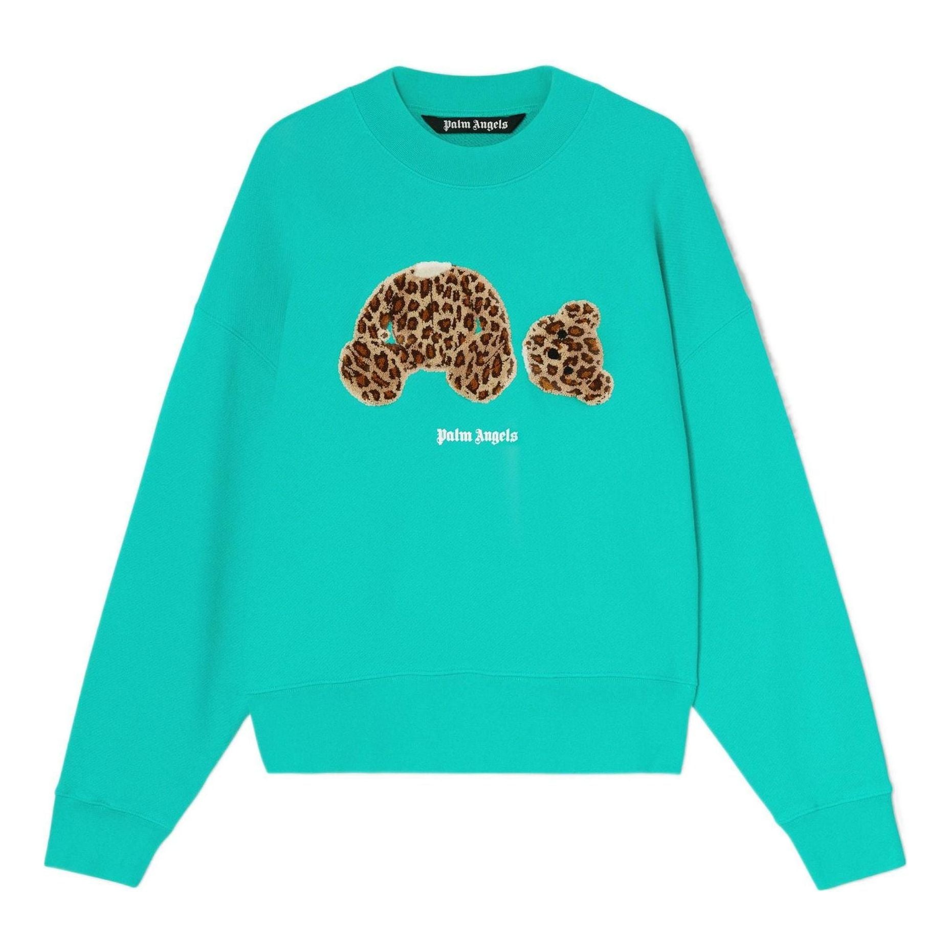 Palm Angels SS22 Leopard Bear Crewneck 'Forest Green Brown' PMBA026S22FLE0075760