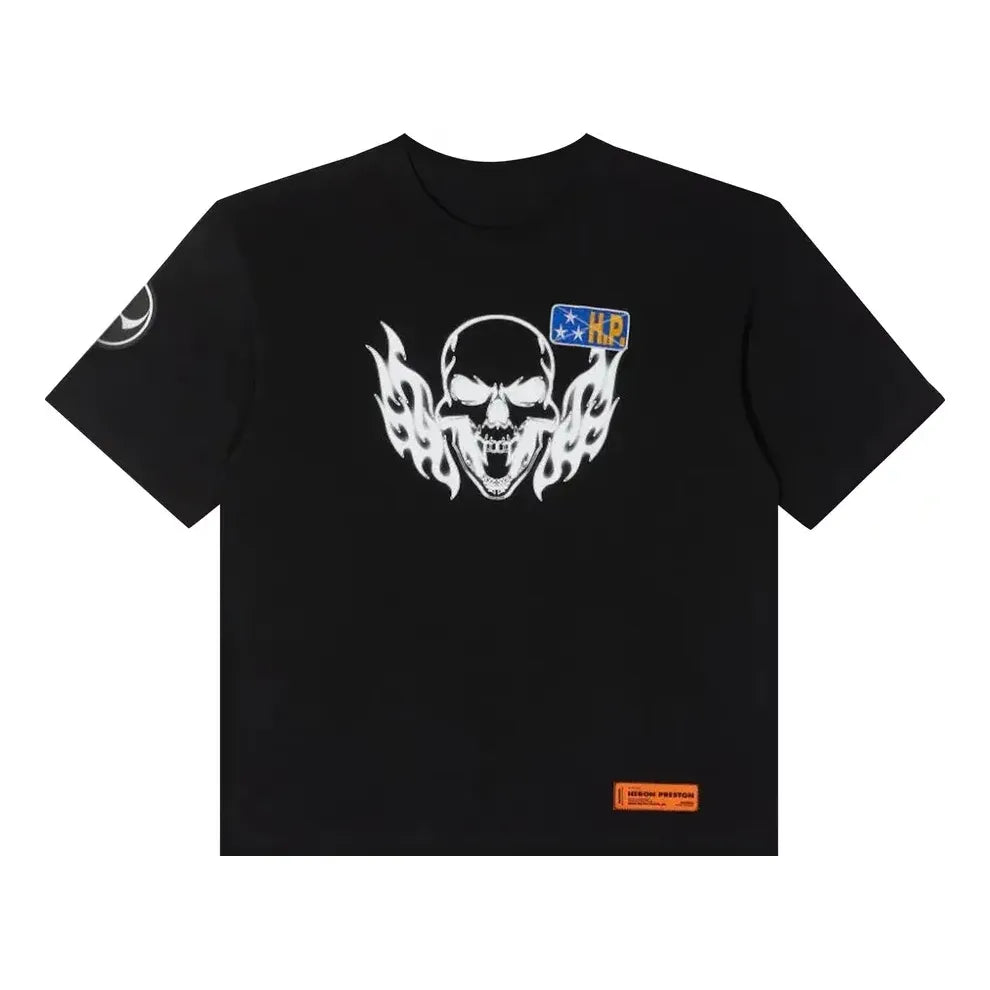 HERON PRESTON Reg Flaming Skull Short-Sleeve Tee 'Black White' HMAA025S22JER0031001