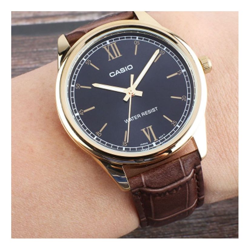 Men's CASIO DRESS Series Retro Black Strap quartz Mens Brown Analog MTP-V005GL-1B2U
