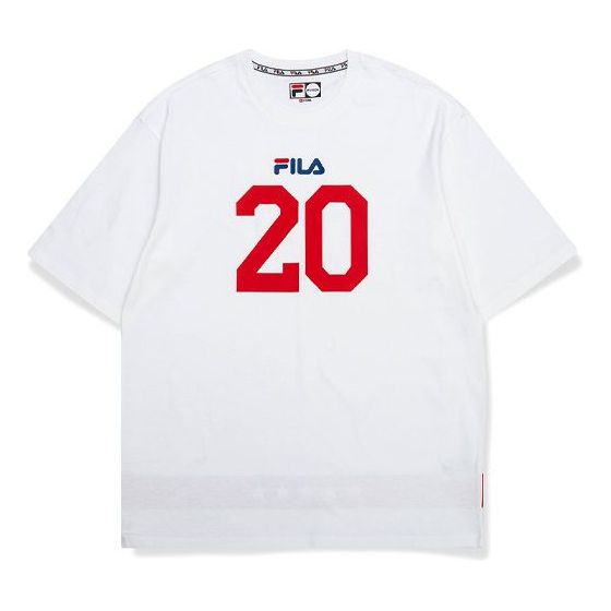 Men's FILA FUSION Printing Loose Short Sleeve White T-Shirt T11M032103F-WT