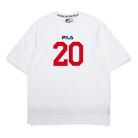 Men's FILA FUSION Printing Loose Short Sleeve White T-Shirt T11M032103F-WT