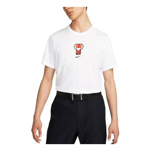 Men's Nike Tiger Woods Frank Cartoon Printing Round Neck Short Sleeve White T-Shirt DR7722-100