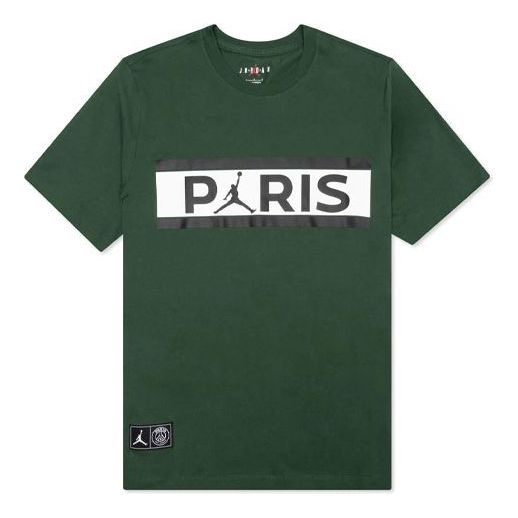 Air Jordan Paris Saint-Germain Logo Printing Sports Round Neck Short Sleeve Green DB6510-333