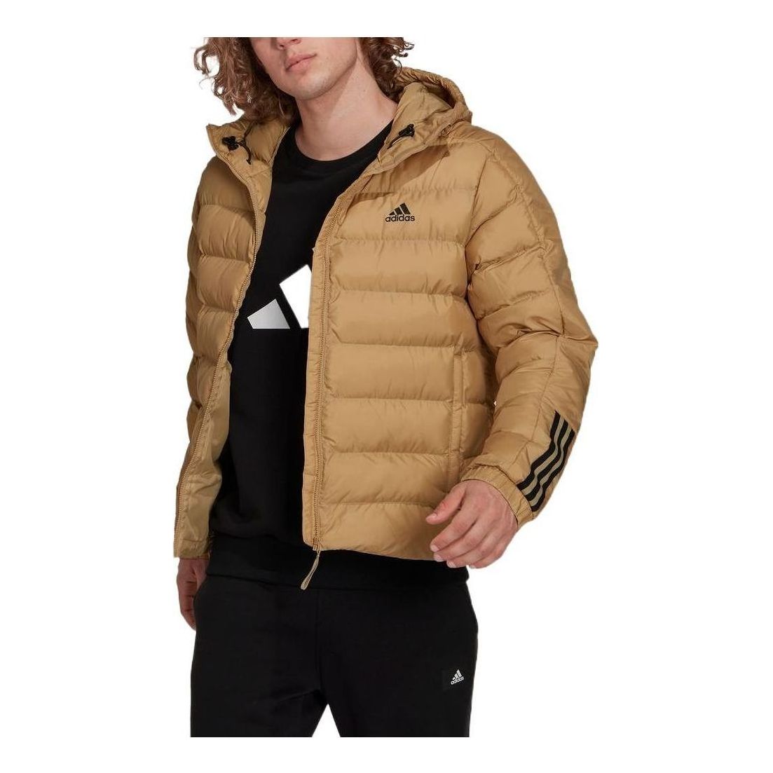 adidas Midweight Hooded Padding Down Jacket Asia Sizing 'Beige' GT1676