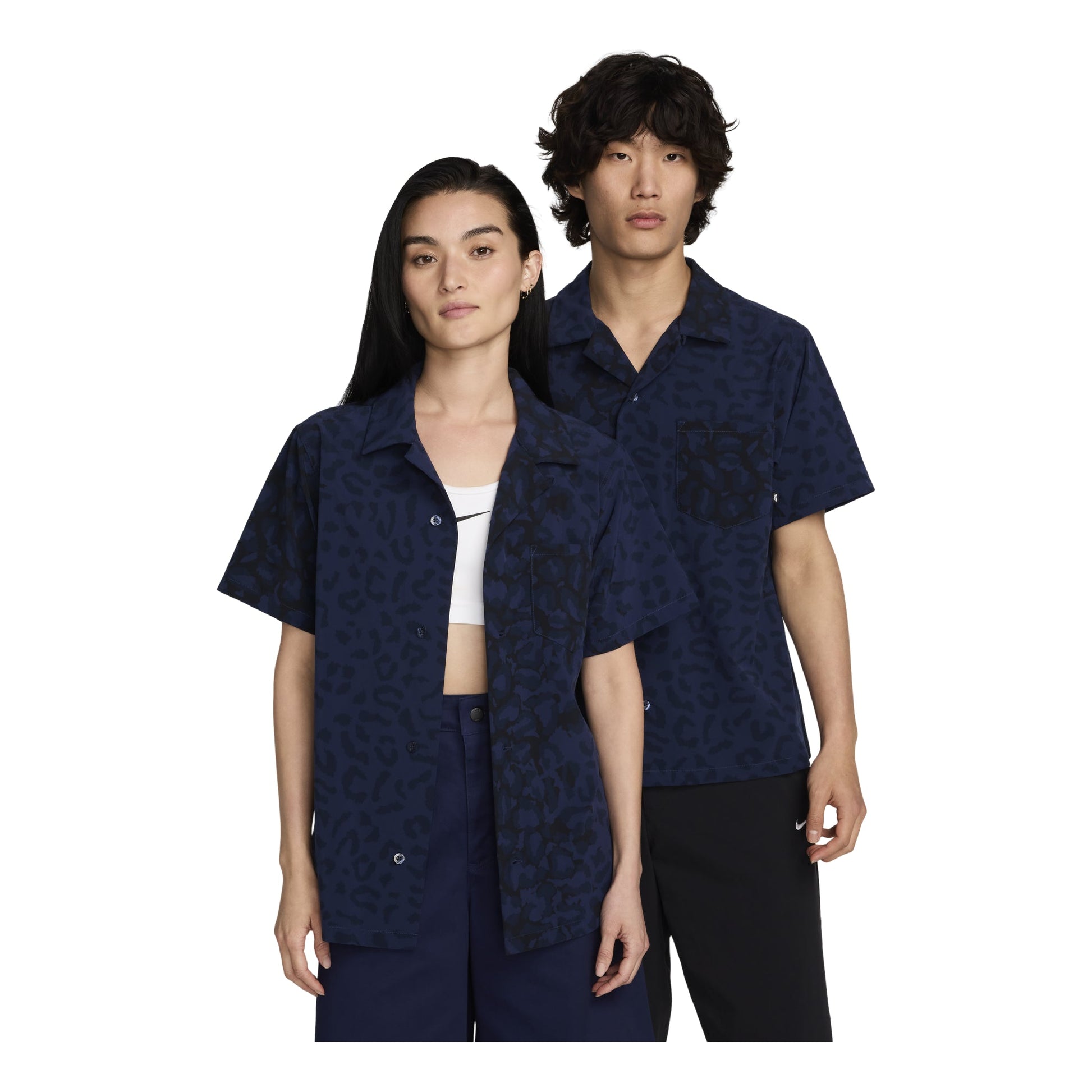 Nike Print Bowler Short Sleeve Button-Down Skate Shirt Asia Sizing 'Midnight Navy' FN2596-410