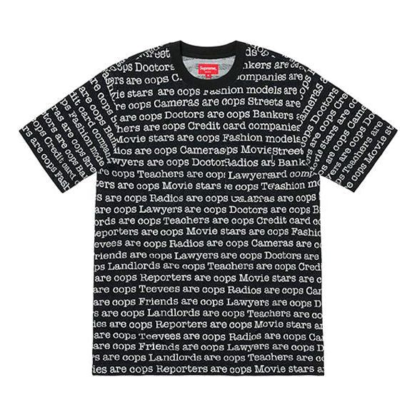 Supreme SS19 Cops Jacquard Pocket Tee Full Print Alphabet Short Sleeve Unisex Black SUP-SS19-10011