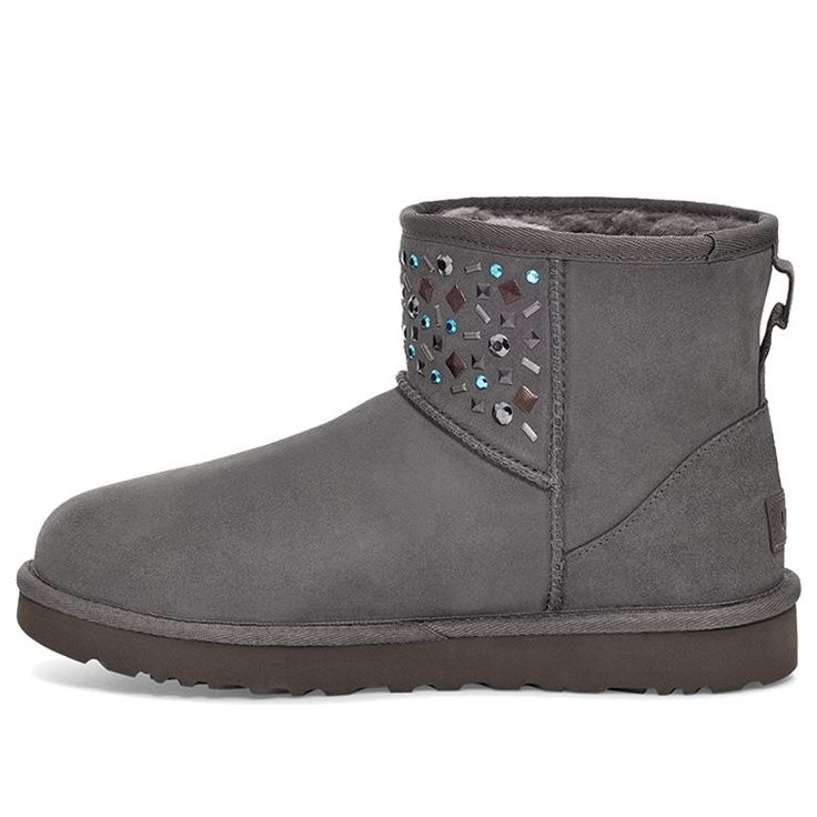 (WMNS) UGG Classic Mini Stud II Rivets Snow Boots Grey 1119101-CHRC