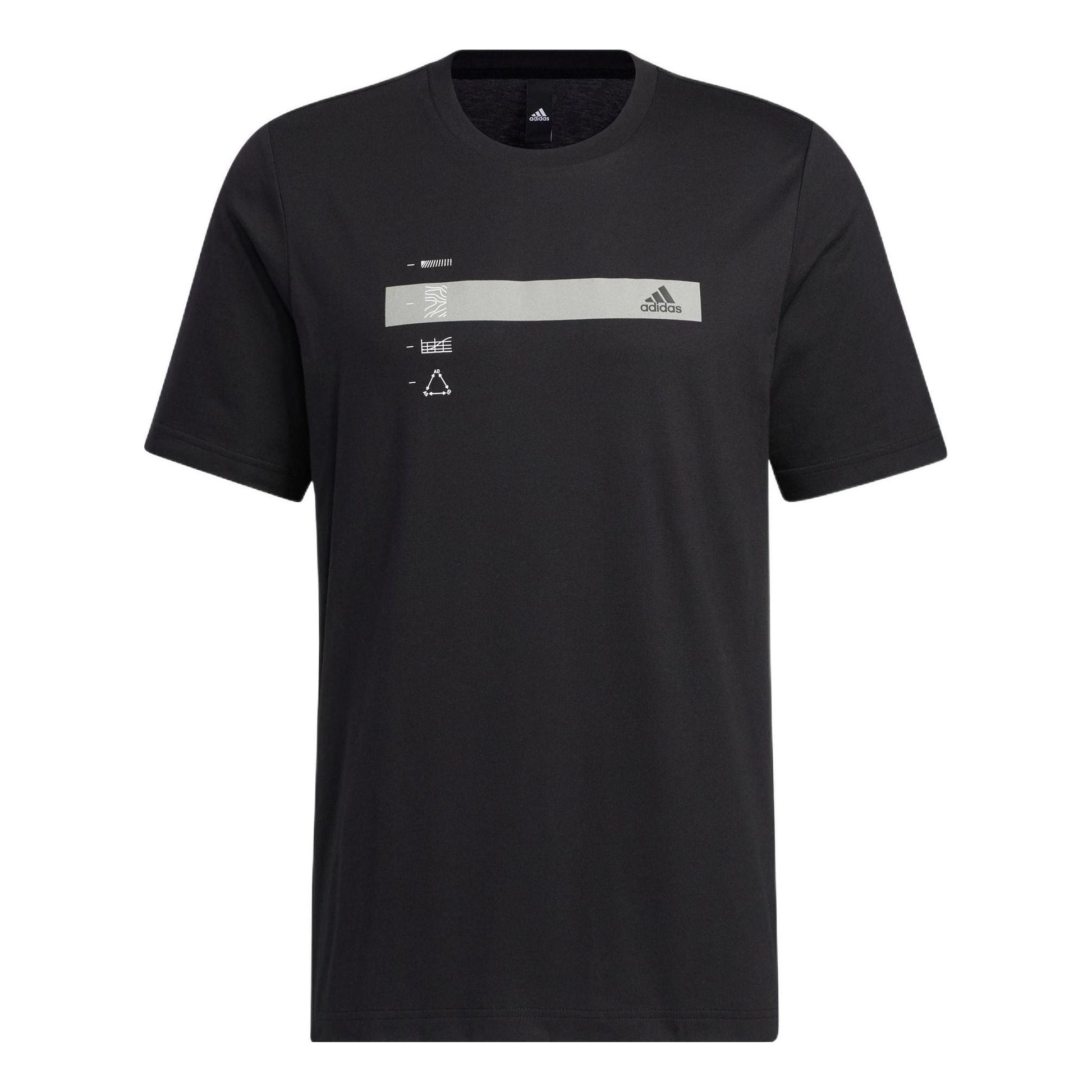 Men's adidas Stripe Printing Sports Short Sleeve Black T-Shirt HM5150