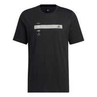 Men's adidas Stripe Printing Sports Short Sleeve Black T-Shirt HM5150