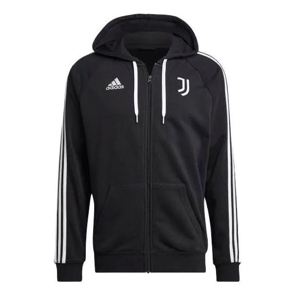Men's adidas Juventus Casual Zipper Logo Stripe Hooded Jacket Black HD8875