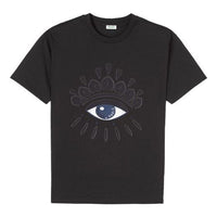 Men's KENZO Eye Embroidered Pattern Cotton Round Neck Short Sleeve Black FA5-5TS086-4YM-99