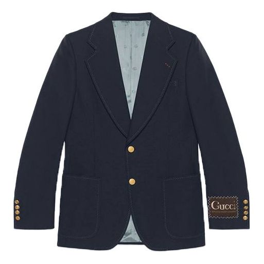Gucci Label Decorated Wool Jacket For Men Navy 625827-ZAEA2-4240
