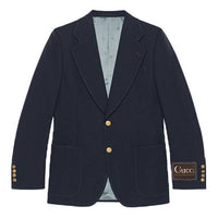Gucci Label Decorated Wool Jacket For Men Navy 625827-ZAEA2-4240