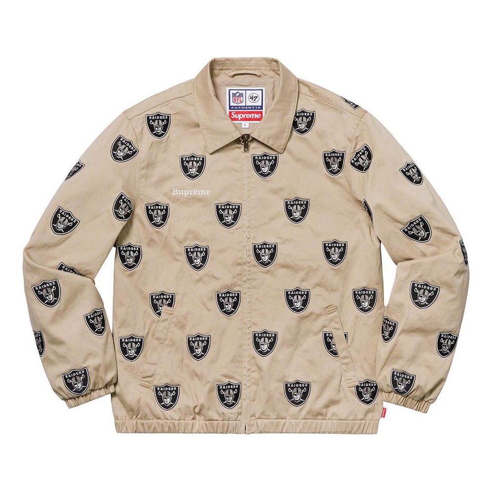 Supreme SS19 x NFL x Raiders x 47 Embroidered Harrington Jacket Crossover Full Print logo Unisex Khaki SUP-SS19-864