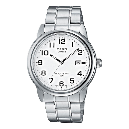 Men's CASIO Dress Stainless Steel Case White Dial Quartz Movement 50m Waterproof 39mm Watch Analog Mens MTP-1221A-7BV