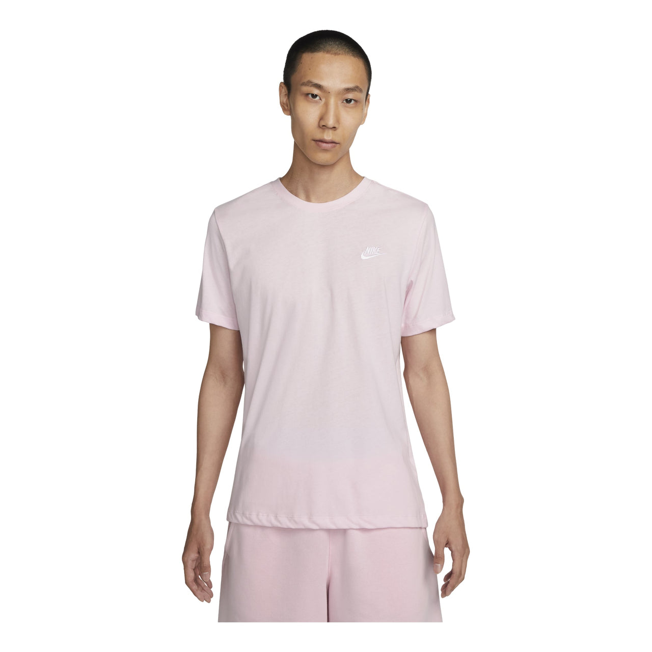 Nike Solid Color Logo Embroidered Knit Round Neck Short Sleeve Pink AR4999-665