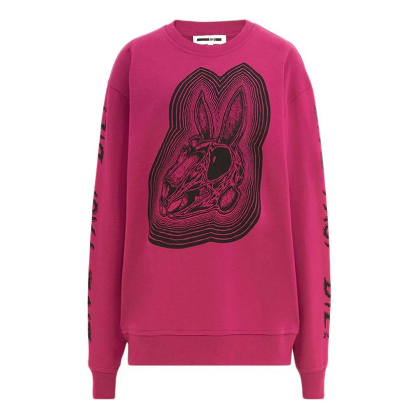 (WMNS) Alexander McQueen Printing Round Neck Pullover Hoodie 'Rose Red' 337341-RIJ42-5103
