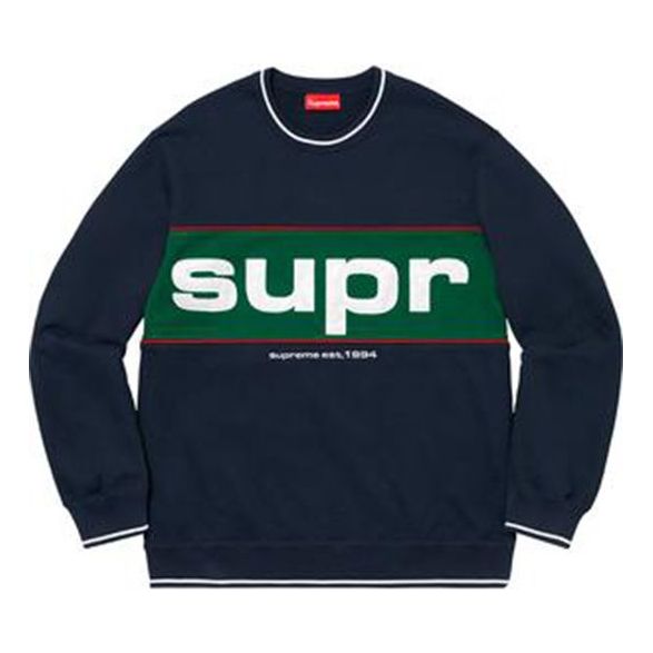 Supreme FW19 Week 7 Piping Crewneck Alphabet Patch Edging Round Neck Unisex Navy Blue SUP-FW19-655