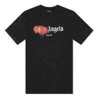 PALM ANGELS Tokyo Sprayed Logo Tee Red logo Short Sleeve Black PMAA001F20JER0141025
