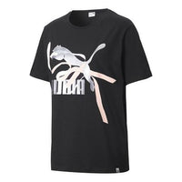 (WMNS) PUMA Graphic Printing Round Neck Short Sleeve Black 576443-51