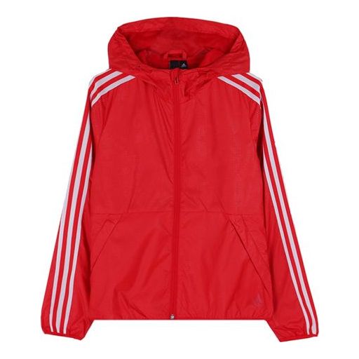 (WMNS) adidas Plaid Applique Windtight Hooded Jacket Coat Red EH3909