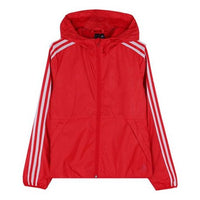 (WMNS) adidas Plaid Applique Windtight Hooded Jacket Coat Red EH3909