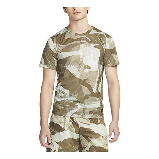 Men's Nike Dri-FIT Camouflage Logo Printing Casual Round Neck Short Sleeve Light Brown T-Shirt DR7568-242