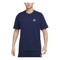 Men's Nike Logo Alphabet Printing Round Neck Short Sleeve Deep Navy Blue T-Shirt FD0306-410