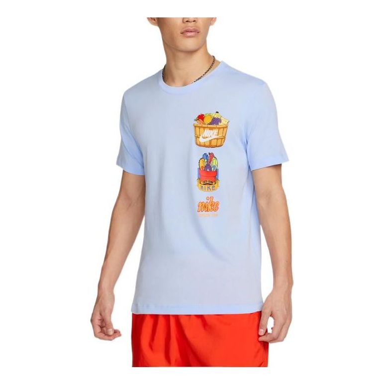 Men's Nike Cartoon Printing Logo Short Sleeve Blue T-Shirt DQ1050-548