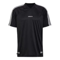 Men's adidas Stripe Logo Embroidered V Neck Pullover Short Sleeve Black T-Shirt HC7168