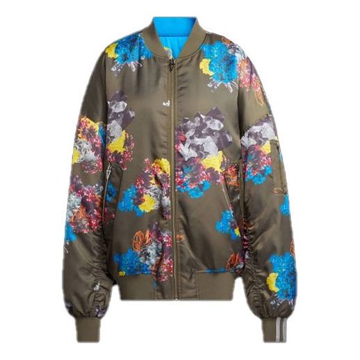 adidas originals x IVY PARK Crossover Reversible Crystal Printing Zipper Aviator Jacket Autumn Blue Brown HP0025