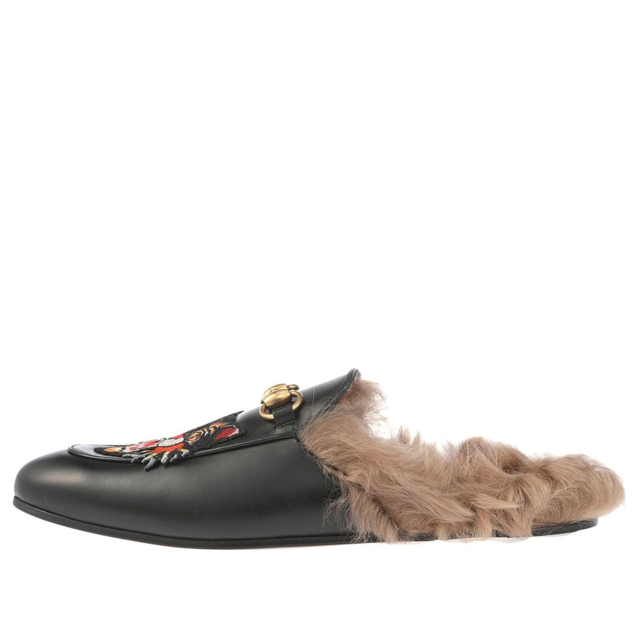 Gucci Tiger Head Embroidered Leather One Pedal Flat Shoes Black Fleece Lined 478285-DKHH0-1063