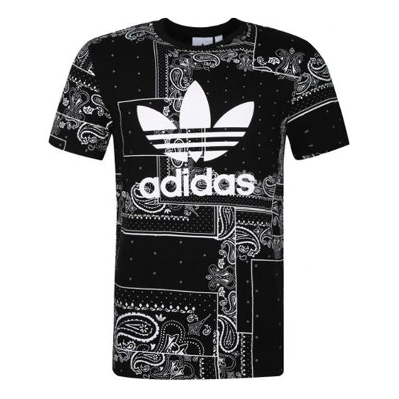 adidas originals Retro Totem Printing cashew Logo Round Neck Short Sleeve Black DX4201