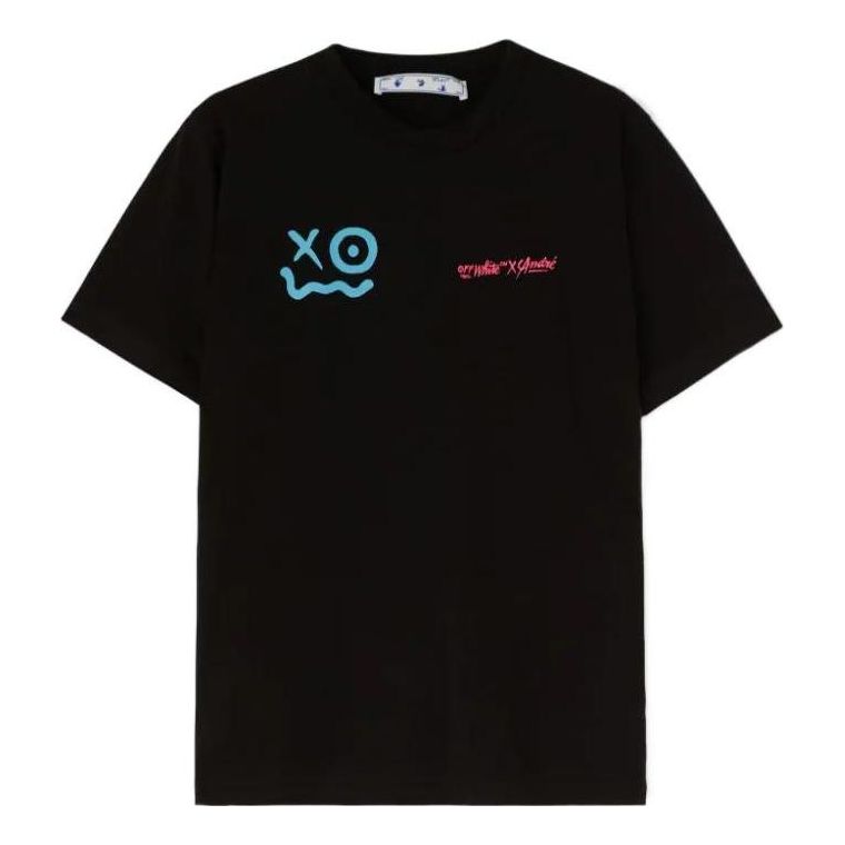 Off-White x Andr / Crossover Logo Smiling Face Round Neck Printing Short Sleeve Black T-Shirt OMAA027T22JER0041040