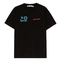Off-White x Andr / Crossover Logo Smiling Face Round Neck Printing Short Sleeve Black T-Shirt OMAA027T22JER0041040