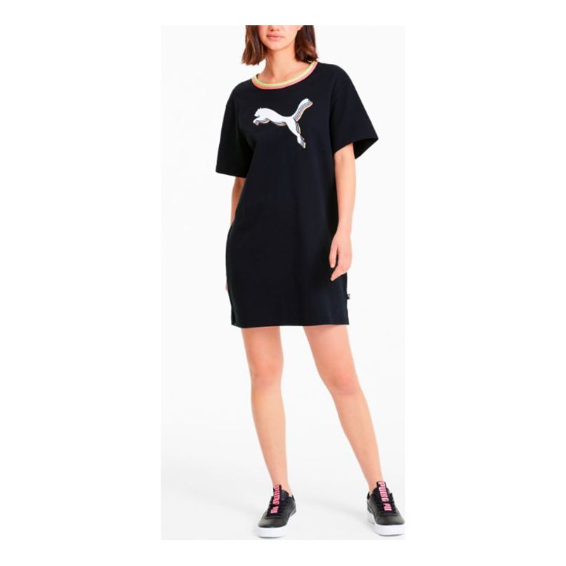 (WMNS) PUMA Collar Contrasting Colors Printing Dress Black 584157-01