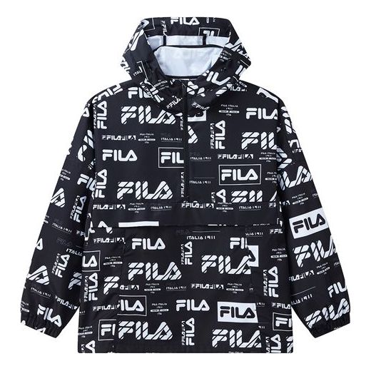 FILA logo Full Print Loose Woven Hooded Jacket Black A11M014708G-PT