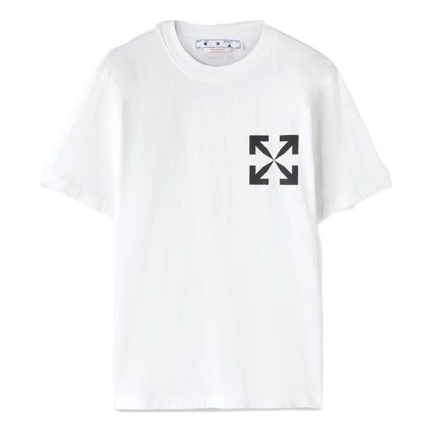 Men's Off-White FW22 Solid Color Diagonal Arrow Printing Round Neck Short Sleeve White T-Shirt OMAA027C99JER0020110