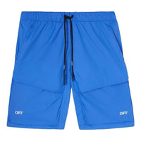 Men's Off-White FW22 Logo Diagonal Stripes Printing Drawstring Lacing Casual Shorts Version Blue OMVH021S22FAB0014501