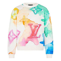 Men's LOUIS VUITTON FW21 Logo Full Print Round Neck Long Sleeves White 1A8QV7